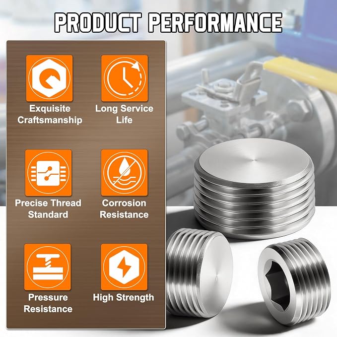 2Pack Hex Head Socket Pipe Plug Fitting Male Threaded End Cap W/Tape | 3/4" NPT, 304 SS, Hex Thread Pipe Fittings, for Water Pump Engine Industrial Piping