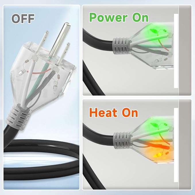 MAXKOSKO 50ft Dual Lights Self Regulating Heat Tape for Water Pipes 5W/ft | Heat Trace Cable with Thermostat, Heating Cable Freeze Protection for Metal & Plastic Pipes,Keeps Water Flowing at -40°F,120V