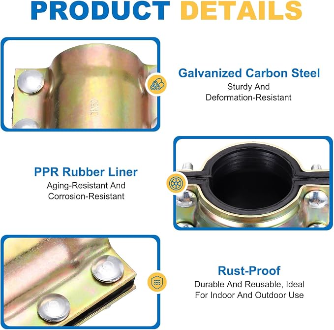 Water Pipe Repair Clamp, 7.09 Inch Length, 3-8/9 Inch ID Carbon Steel Leak Sealer Clamp, Leak Stoppers Pipe Repair Kit for 100mm OD PE PVC PPR Steel Iron Pipes