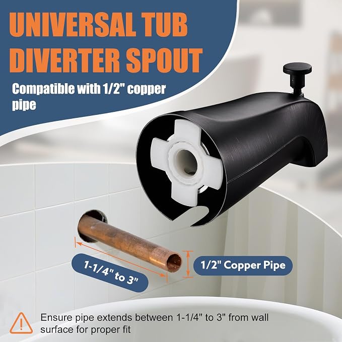 Tub Spout with Pull-Down Diverter, Leak Proof Slip Fit for 1/2" Copper Pipe | Smooth Diverter Switches Tub To Shower, Durable Metal, Repairs Leaks, Quick Filling, Easy DIY Bathroom Upgrade (ORB)