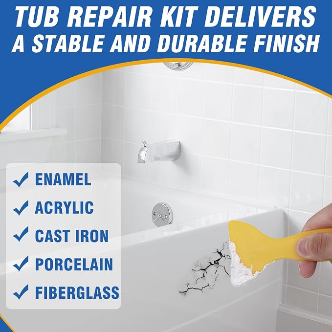 Porcelain Repair Kit, Fiberglass Repair Kit, Professional Tile Repair Kit for Cracks, Chips, Scratches, Rust, Holes on Tubs, Toilet, Sink and Shower Tray, Color Match