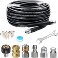WEST BAY Sewer Jetter Kit 25 FT for Pressure Washer, 5800 PSI Drain Cleaner Hose 1/4 Inch NPT Corner Rotating and Button Nose Sewer Jetting Nozzle Spanner WatertightTape Pearl Corsage Pin | 1/4 Inch NPT, Corner, Rotating and Button Nose Sewer Jetting N...
