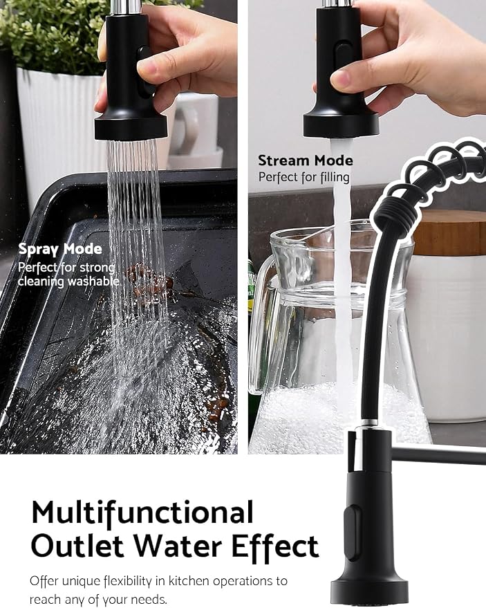 WEWE Touchless Kitchen Faucet, 2-Mode Sprayer, Matte Black, Pull-Down