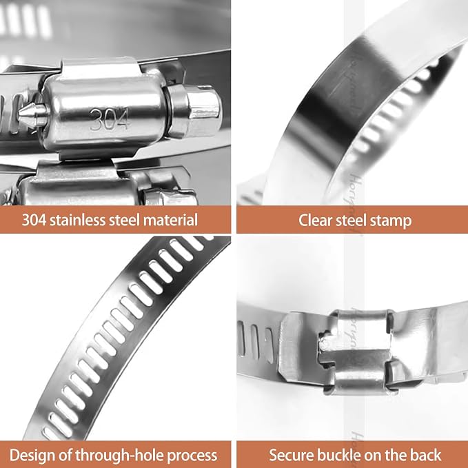 12 Inch Stainless Steel Hose Clamp, Metal Worm Clamps, 4 Pack | Adjustable large hose clamps assortment kit for water pipe, air hose and tube