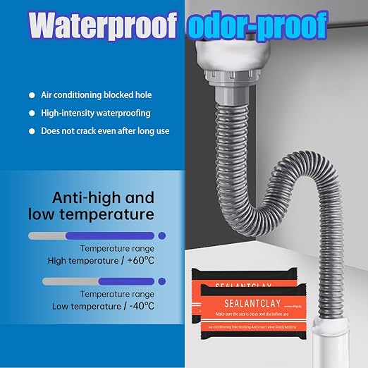 8 Pack Waterproof Duct Seal Putty for Drain & Wall Holes - | Quick Mending Sealing Clay for Air Conditioning Hole Repair. Easy to Mold, Stays Soft. Ideal for Plumbing & HVAC (White)