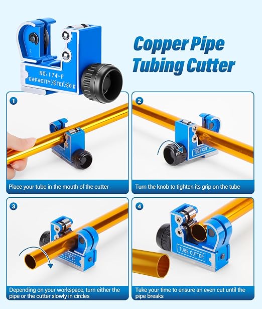 Swaging Tool HVAC Repairing Set with Bit Holder, Portable Copper Tube Pipe Cutter Deburring Tool Kit, Air Conditioner Swage Tools Drill Bit 1/4'' 3/8'' 1/2'' 5/8'' 3/4'' 7/8''