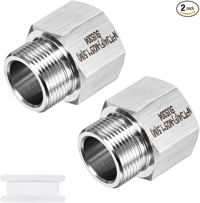 M METERXITY 2-Pack Garden Hose Adapter, Stainless Steel 3/4" NPT Female x M25x1.5 NPT Male Threaded Connector with Sealing Tape Garden Hose Convert Fitting for Pipe Fitting/Shower