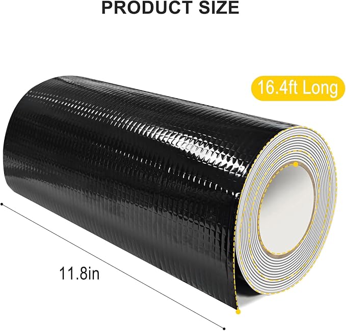 12 Inches x 16 Feet Butyl Tape Waterproof, Aluminum Foil Sealant Tape 1.2mm Thick for RV Roof Repair, Pipe Leak Sealing, Window & Boat, Fence Post Protector, Weatherproof Self-Adhesive