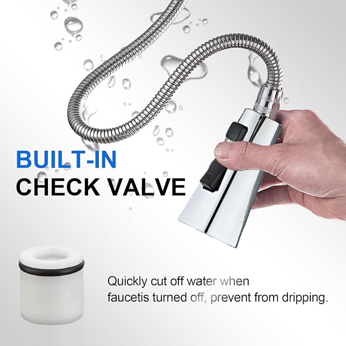 Square Kitchen Faucet Head Replacement Part, G1/2 (13/16" Male Thread) Pull Down Pull Out Sink Sprayer Nozzle, 3-Mode Stream Spray Pause Commercial Utility Tap Spout Only, Chrome