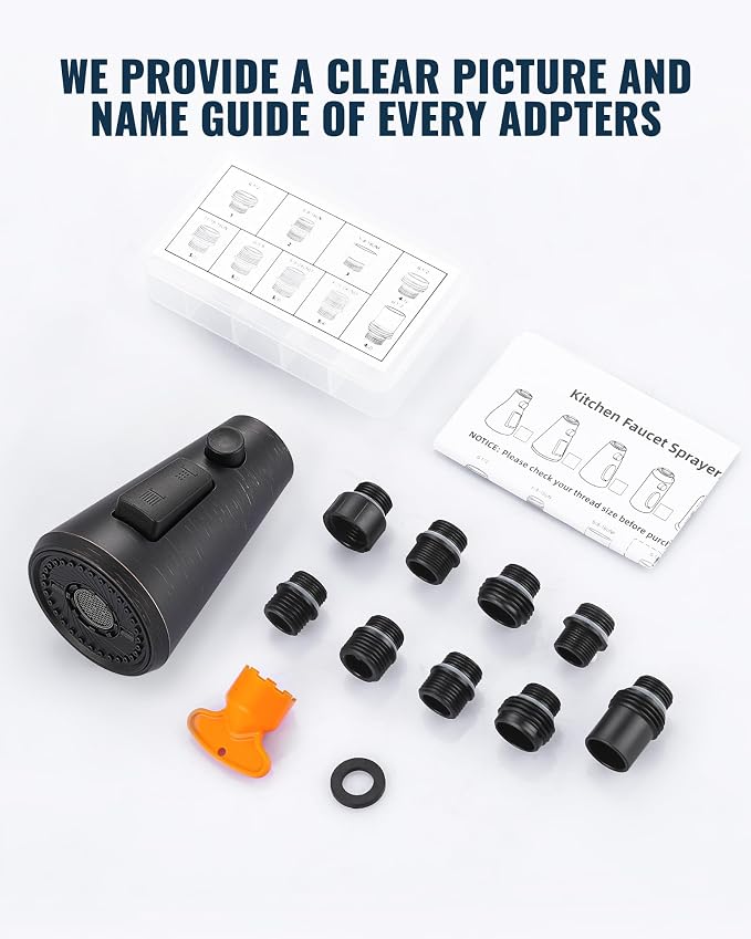 Pull Down Spray Head Replacement - for Kitchen Faucet Sprayer Head with 9 Adapters, 3 Function Pull Out Faucets Spray Nozzle Compatible with Moen, American Standard Faucets, Oil Rubbed Bronze