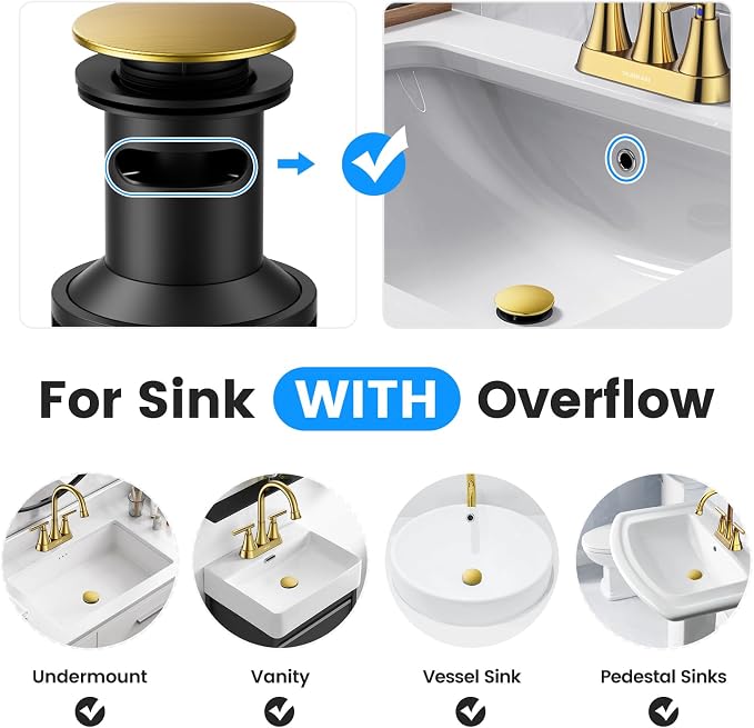 Bathroom Sink Drain with Overflow with Hair Catcher Anti-Clog Sink Strainer