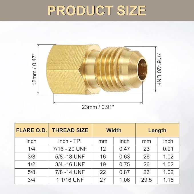 uxcell 2Pcs Brass Seal Plug, 7/16"-20 UNF Male Thread Hex Pipe Fitting, Flare Tube Fittings with Tape for Air Conditioner Pipe Extension Water Gas Line