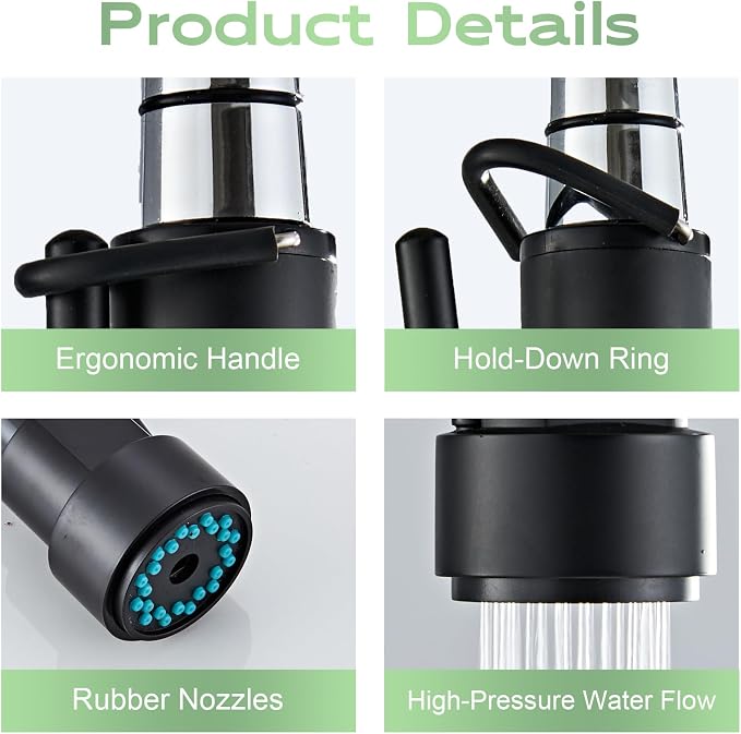 Pull Down Kitchen Faucet Replacement Head, 3-Mode Spray Head with Stream/Spray/Pause, High Pressure Anti-Clog Nozzle, Easy Installation, Universal Fit for Most Kitchen Faucets Matte Black