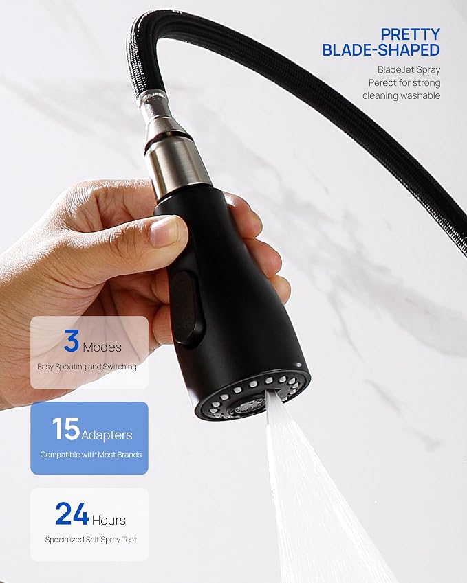 J-HVA Metal Kitchen Faucet Head Replacement with 15 Adapters, Matte Black