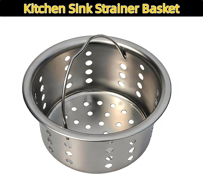 Updated Sink Strainer Basket Only, 3-inch Basket for 3.5 inch Kitchen Sink Strainer,Replacement Basket with Handle, Deep Cup SUS304 Bright Chrome,Food Catcher for Standard Kitchen Sink Drains