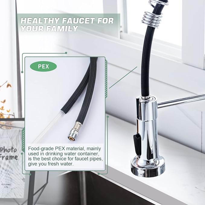 WEWE Pull-Down Kitchen Faucet, 2-Mode Sprayer, Polished Chrome, High Arc