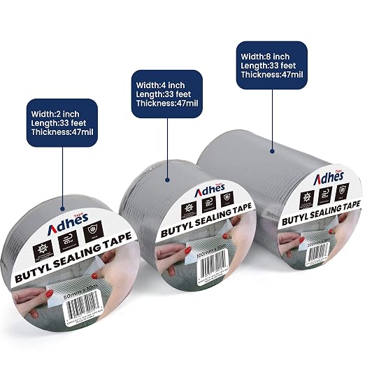 Adhes Butyl Sealing Tape Waterproof Tape 2 inch x 33feet | Waterproof Rubber Adhesive Repair Tape for Roof, Window, RV, Pipe, Gutter & Leak Fixing