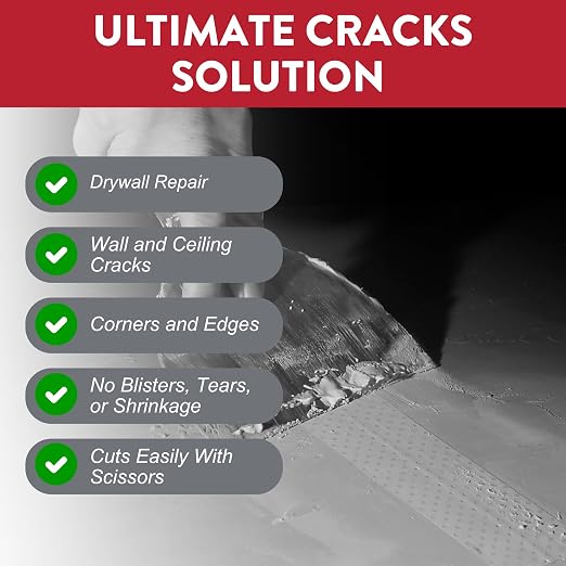 Drywall Tape – Crack-Tape Drywall Repair Strip – Fixed Persistent Cracks in Corners and Flat Surfaces – Resists Blisters, Tears and Wrinkles – 2" x 100ft Roll