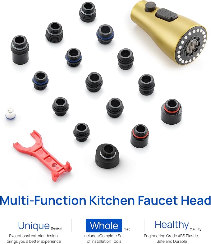 J-HVA Pull Down Kitchen Faucet Sprayer Head Replacement, Brushed Gold