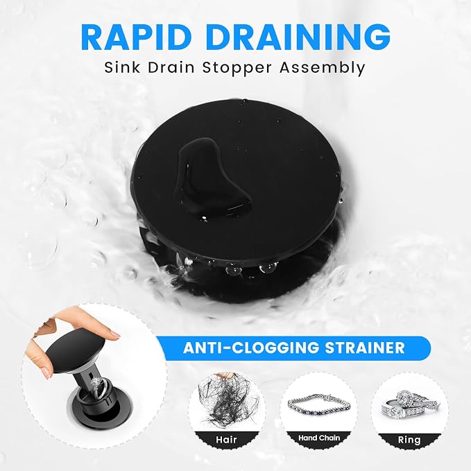 Bathroom Sink Drain with Overflow with Hair Catcher Anti-Clog Sink Strainer