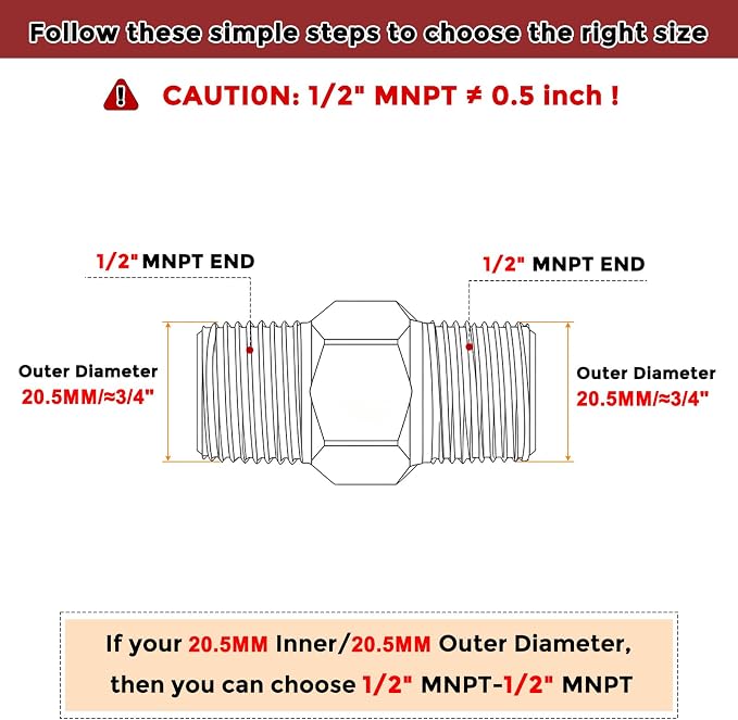 1/2" Male NPT to 1/2" Male NPT SUS304 Hex Nipple | Solid Male Pipe Adapter Hose Connectors for Pipe Repair, Bathroom Remodel, Tool Extensions, Compression, Irrigation