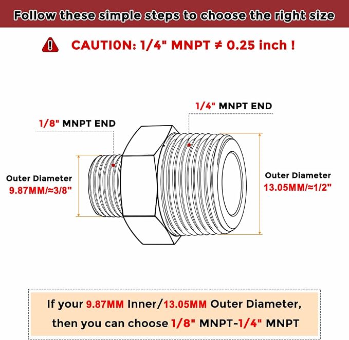 Pack of 10, 1/4" Male NPT To 1/8" Male NPT SUS304 Hex Nipple | Solid Male Pipe Adapter Hose Connectors with Sealing Tape for Pipe Repair, Bathroom Remodel, Tool Extensions, Compression
