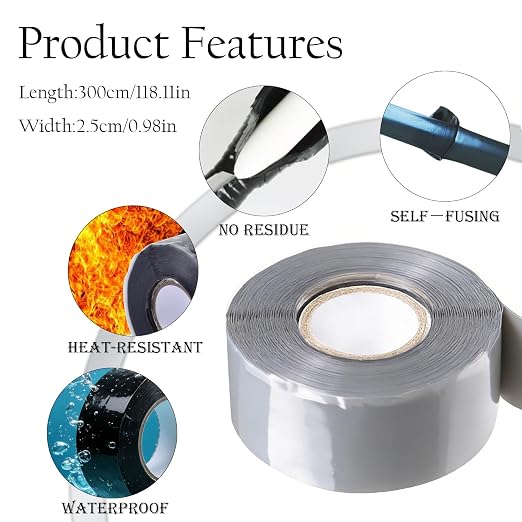 SKYPRO 2 Rolls Self Fusing Silicone Tape 0.98 inch x 9.84 ft White/Grey Waterproof Rescue Tape for Emergency Pipeline Plumbing Repair Cable Winding Insulating