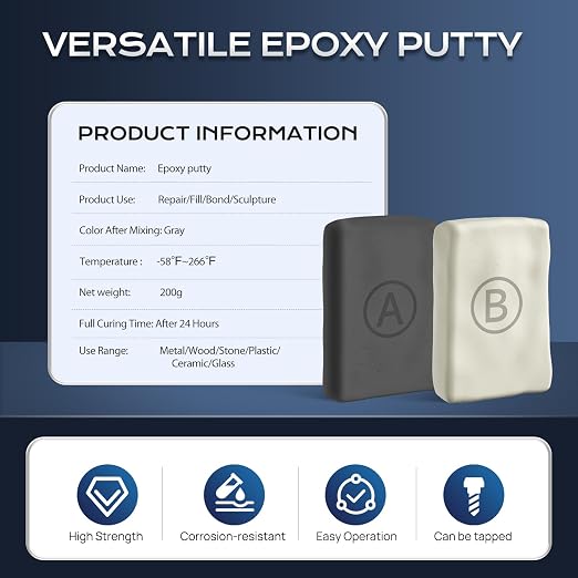 Boncart High Strength AB Epoxy Putty, 200g Steel Reinforced Repair Filler | Waterproof, Multi-Purpose, for Metal, Wood, Tile & Ceramics, Ideal for Bonding, Repairing & Sculpting (Grey)