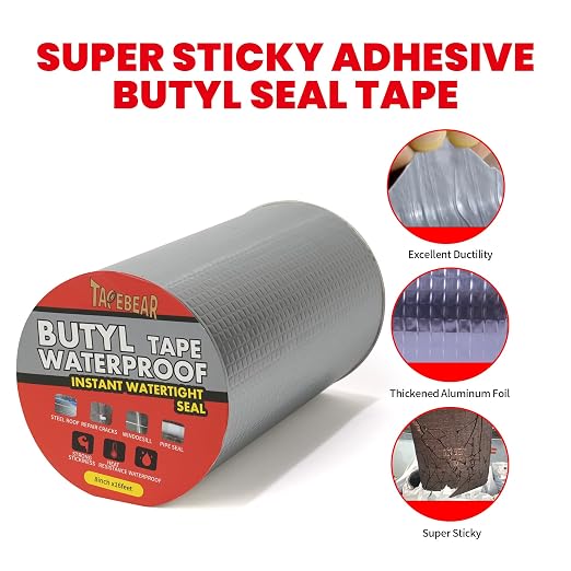 TAPEBEAR Butyl Tape Waterproof Sealing Tape 8inch x16feet Roof Leak Patch | Aluminum Foil Tape Heavy Duty for RV Repair, Awning, Window, Glass & EDPM Boat and Pipe Sealing, Silver, 12Rolls