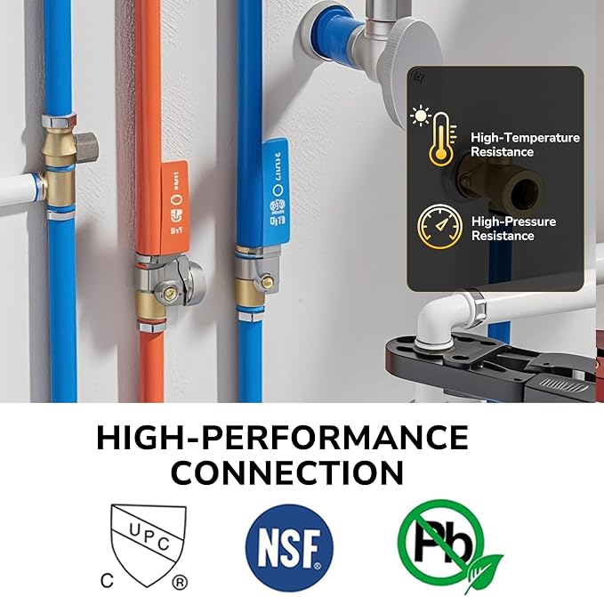 1/2" PEX Tee, PEX Fittings, Heavy-Duty Brass Crimp Fittings for PEX Pipes with Leak-Resistant Construction, NSF & UPC Certified, 5 Pack