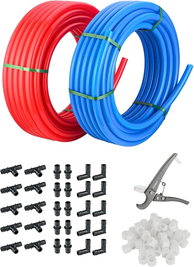 (All in One) EFIELD 3/4-inch Pex-A Tubing/Pipe 2 x100 ft (200 ft) | 3/4-inch Poly Expansion Fittings- Elbow Tee Couple (30 PCS), 3/4-inch Expansion Rings(100 Pcs), Pipe Cutter(YRB99)