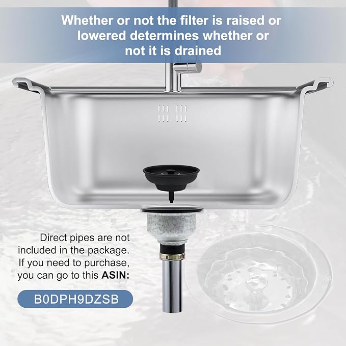 ZM Black Deep Locking Kitchen Sink Basket Strainer with Drain Stopper