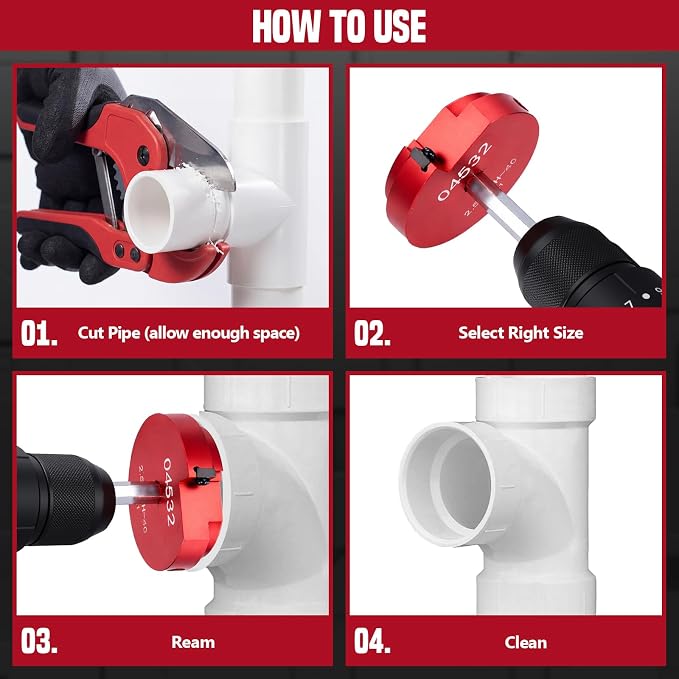 9Pcs PVC Pipe Reamer Kit, Durable Aluminum PVC Fitting Saver | Sch.40 CPVC ABS Lightweight Socket Saver Plumbing Tool Includes 1/2", 3/4", 1", 1-1/4", 1-1/2", 2", 2-1/2", 3", 4",1/2" Drill