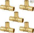 3/4" PEX Tee, PEX Fittings, Heavy-Duty Brass Crimp Fittings for PEX Pipes with Leak-Resistant Construction, NSF & UPC Certified, 5 Pack