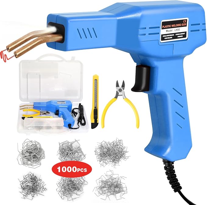 ATOLS Upgraded Plastic Welder, 1000PCS Staples, Pure Copper Transformer, Rapid Heating, Plastic Welding Kit, Hot Stapler Kit, Plastic Welder Gun Kit, Car Bumper Repair Kit, Plastic Repair Kit(Blue)