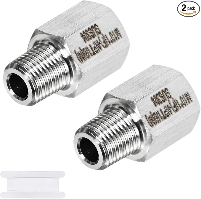 M METERXITY 2-Pack Garden Hose Adapter, Stainless Steel M10x1 NPT Female x 1/8" NPT Male Threaded Connector with Sealing Tape Garden Hose Convert Fitting for Pipe Fitting/Shower