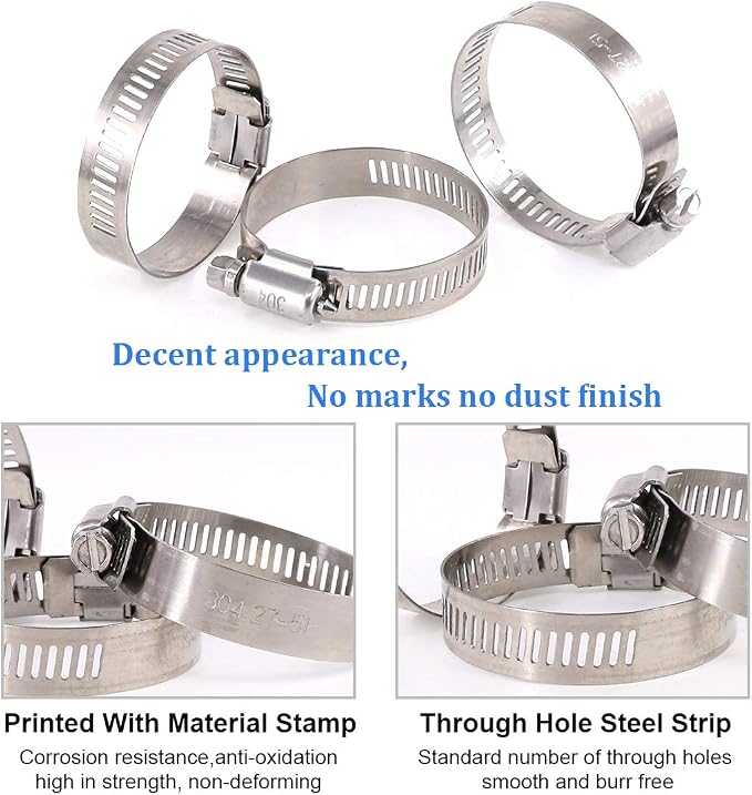 Glarks 20Pcs 304 Stainless Steel Adjustable 27-51MM Range Worm Gear Hose Clamps Assortment Kit, Fuel Line Clamp for Water Pipe, Plumbing, Automotive and Mechanical Application (27-51MM)