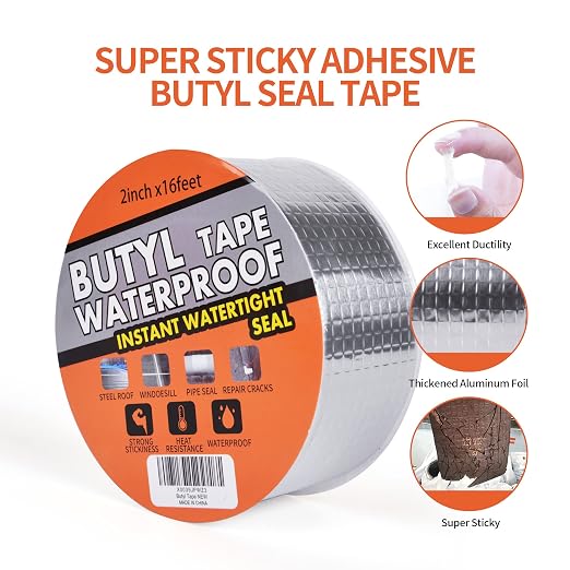 TAPEBEAR 20Rolls Butyl Tape Aluminum Waterproof Sealing Tape 2" x16Feet | Sealant Tape for RV Repair, Window, Silicone, Glass & EDPM Roof Leak Patching, Boat and Pipe Sealing, Silver