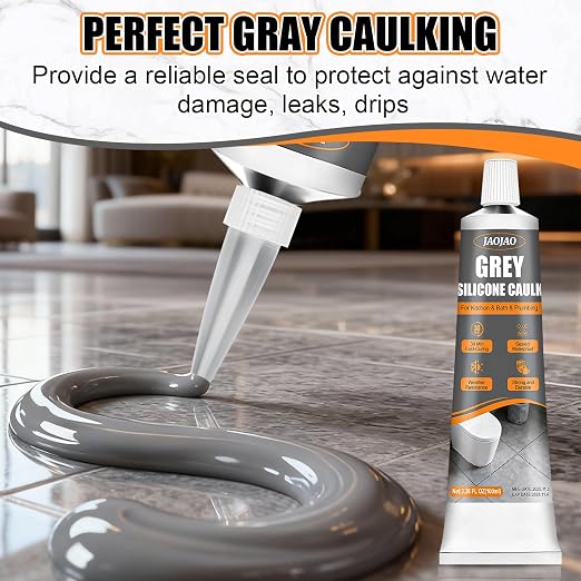 JAOJAO Gray Silicone Caulk, Waterproof & Flexible, Easy to Squeeze Tube