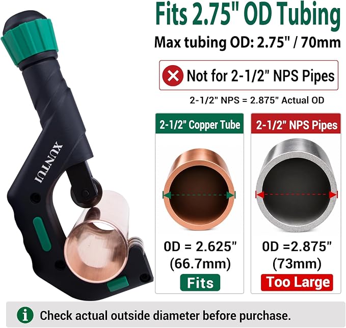Large Pipe Cutter, 1/4"-2-3/4" OD Tubing Cutter Kit | For Copper, Aluminum, Brass & Thin-Wall Stainless, Includes Deburrer, Spare SKD11 Wheel & HSS Blade