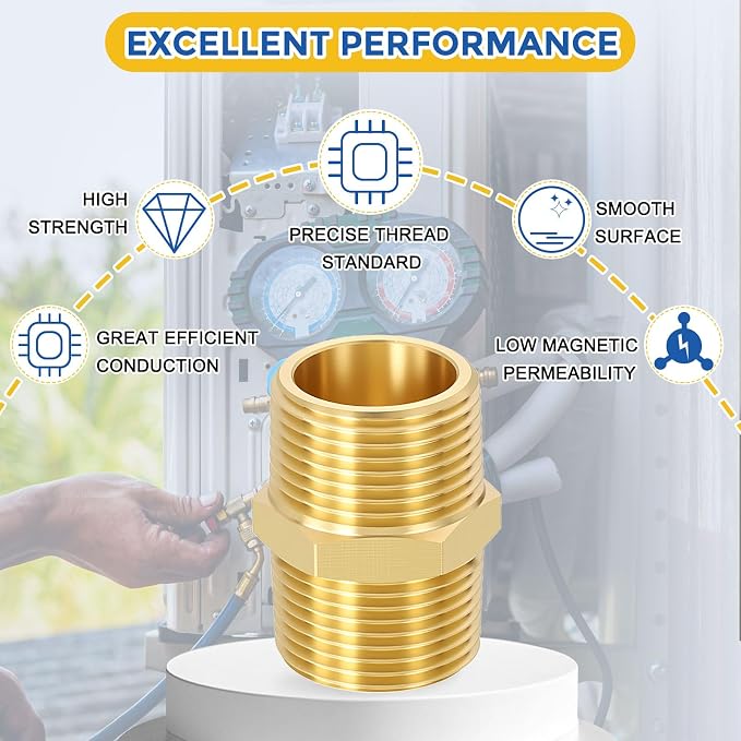 2 Pack Brass Pipe Fittings, 3/4" Male NPT to 3/4" Male NPT | Brass Hex Nipple, Male Pipe Adapter Reducer for Air, Oil, LP