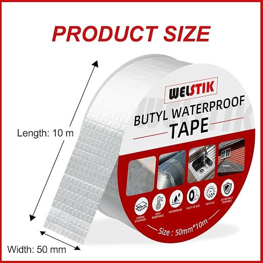 WELSTIK Aluminum Foil Butyl Tape, Waterproof Silver Aluminum Tape for Roof and Leak Repair, for RV Repair, Window, Glass, Silicone, & EDPM Patching, and Pipe Sealing, 2 inch x 33 feet