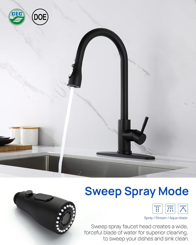 J-HVA Pull Down Kitchen Faucet Sprayer Head Replacement Part, Matte Black