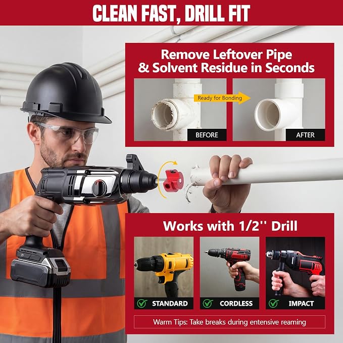 9Pcs PVC Pipe Reamer Kit, Durable Aluminum PVC Fitting Saver | Sch.40 CPVC ABS Lightweight Socket Saver Plumbing Tool Includes 1/2", 3/4", 1", 1-1/4", 1-1/2", 2", 2-1/2", 3", 4",1/2" Drill