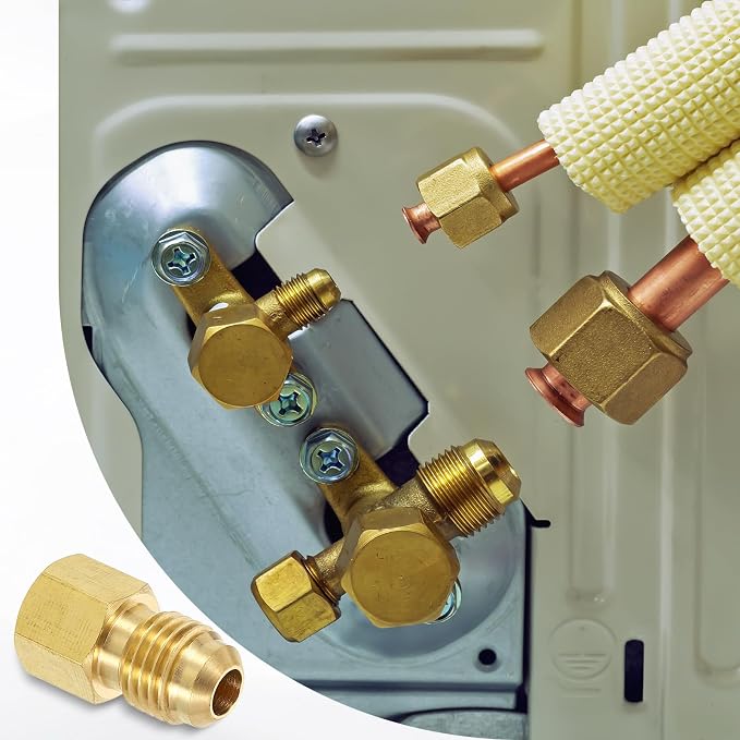 uxcell 2Pcs Brass Seal Plug, 7/16"-20 UNF Male Thread Hex Pipe Fitting, Flare Tube Fittings with Tape for Air Conditioner Pipe Extension Water Gas Line