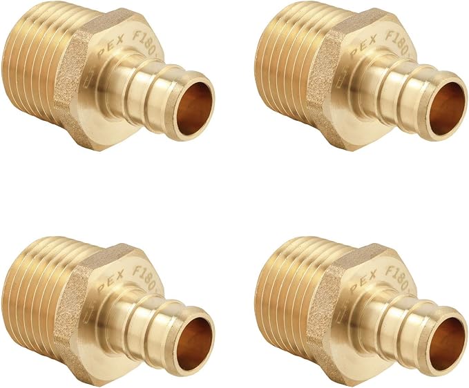 4PC Pex Barb Crimp Brass Fittings 3/4Inch x 3/4Inch NPT Male Adapter | ASTM F1807,For Potable Water-PEX1807019(4)