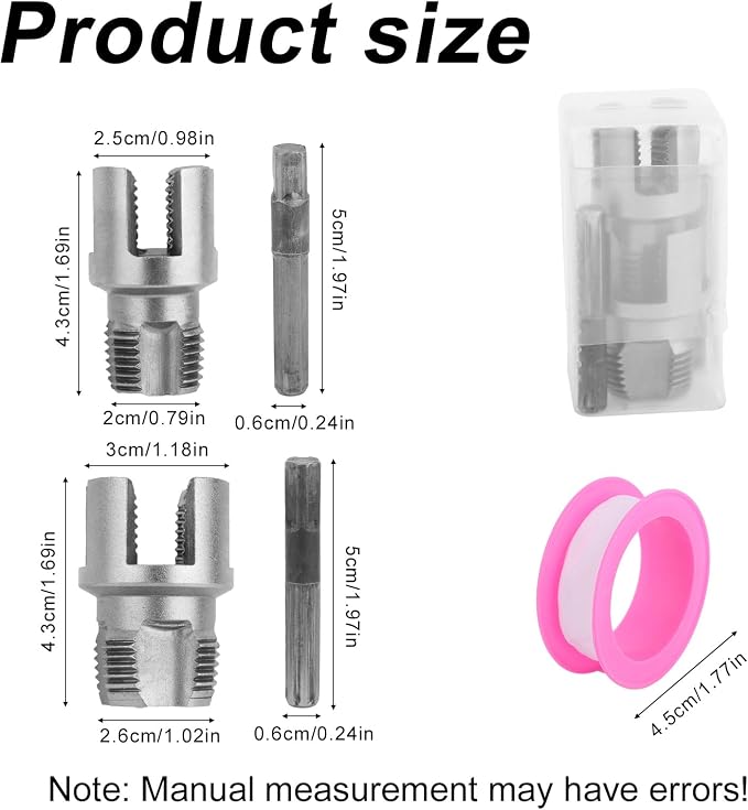 2pcs PVC Pipe Threading Threader Tool Kit, Integrated Internal & External Pipe Thread Cutting Tool with 1/2'' & 3/4'' Dies Set with 2 Roll Seal Raw Tapes for Electric Drill