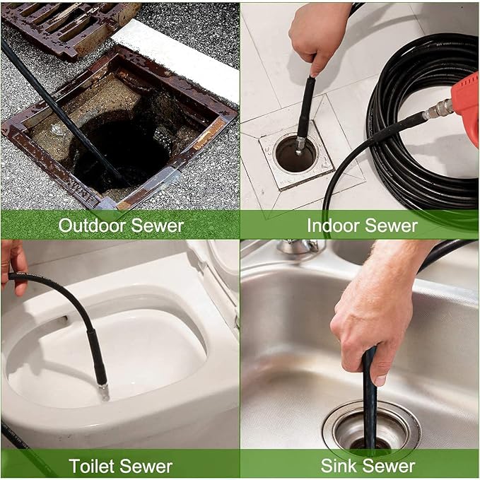 WEST BAY Sewer Jetter Kit 25 FT for Pressure Washer, 5800 PSI Drain Cleaner Hose 1/4 Inch NPT Corner Rotating and Button Nose Sewer Jetting Nozzle Spanner WatertightTape Pearl Corsage Pin | 1/4 Inch NPT, Corner, Rotating and Button Nose Sewer Jetting N...