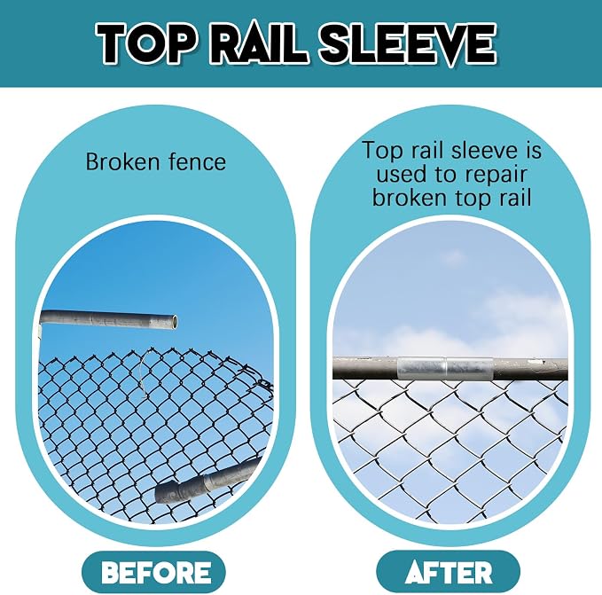 Tandefio 8 PCS Top Rail Sleeve Galvanized Steel Chain Link Fence Top Rail Sleeve for Rail/Pipe (1-3/8" x 6")