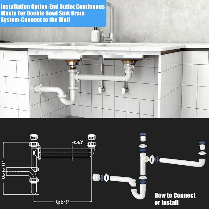 (1 Pack-White) eflyefly 1-1/2 inch Kitchen Sink Drain Kit Include All Necessary Component Replacement Tubular Plumbing